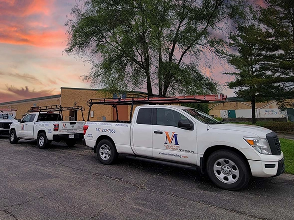 Van Martin Roofing Van at our shop in Xenia ohio