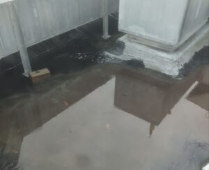 Roof that needs repair because of standing water on top