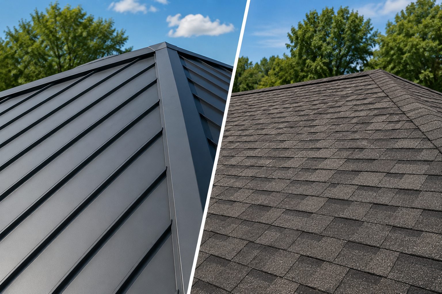metal roof, asphalt roof, metal roofing